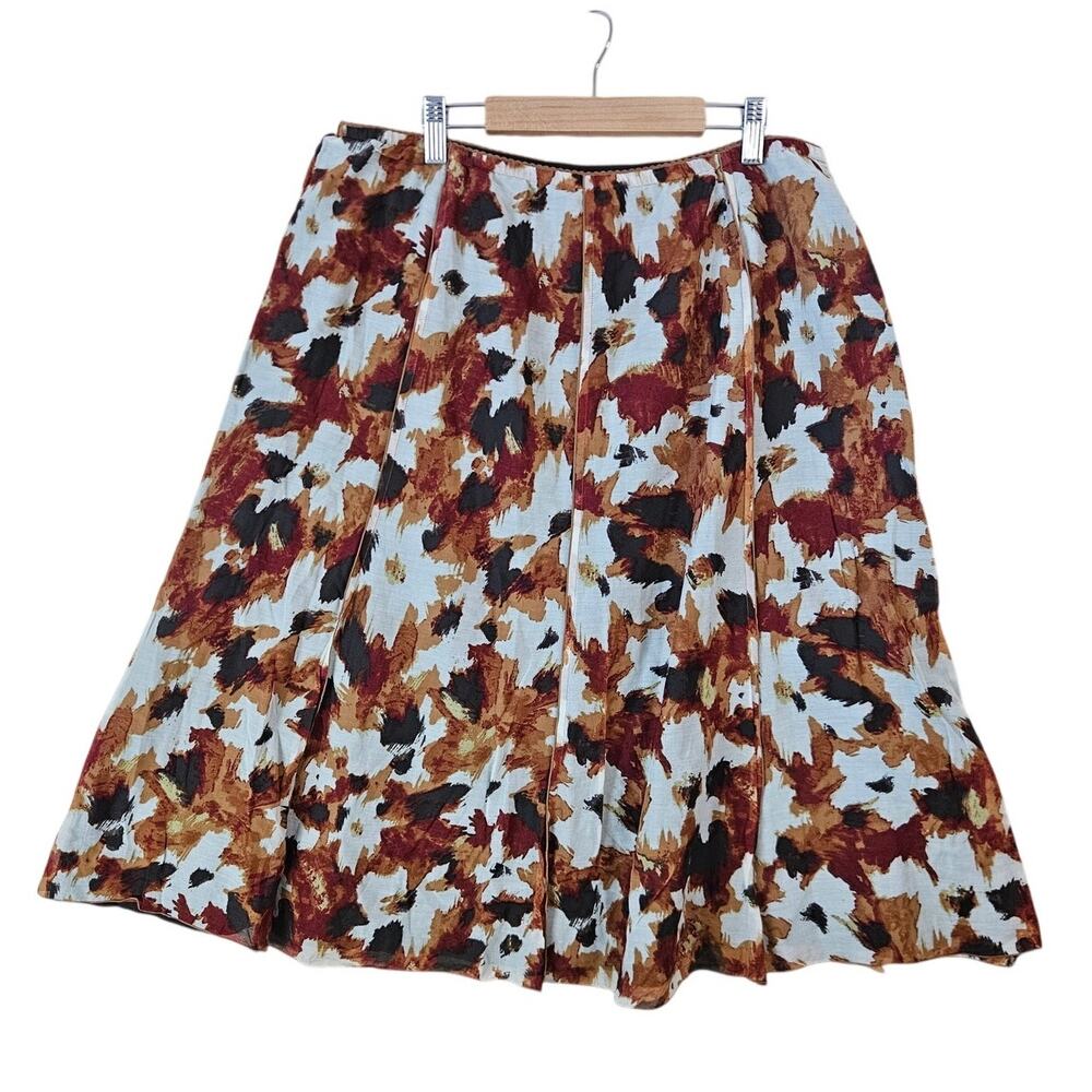 J. Jill Abstract Fall Floral Cotton Silk Circle Skirt Orange Brown White Midi 18